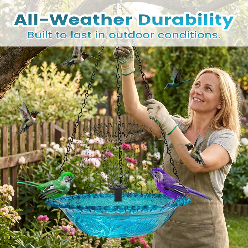Moonval Hanging Bird Bath & Feeder, Outdoor Fountain Bowl with Suspension Chains