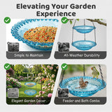 Moonval Glass Hanging Bird Feeder & Bath, Vintage Outdoor Garden Feeder with Hanging Chain