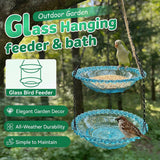 Moonval Glass Hanging Bird Feeder & Bath, Vintage Outdoor Garden Feeder with Hanging Chain