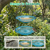 Moonval Glass Hanging Bird Feeder & Bath, Vintage Outdoor Garden Feeder with Hanging Chain