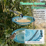 Moonval Glass Hanging Bird Feeder & Bath, Vintage Outdoor Garden Feeder with Hanging Chain