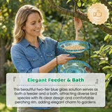 Moonval Glass Hanging Bird Feeder & Bath, Vintage Outdoor Garden Feeder with Hanging Chain