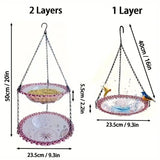 Moonval Glass Hanging Bird Feeder & Bath, Vintage Outdoor Garden Feeder with Hanging Chain