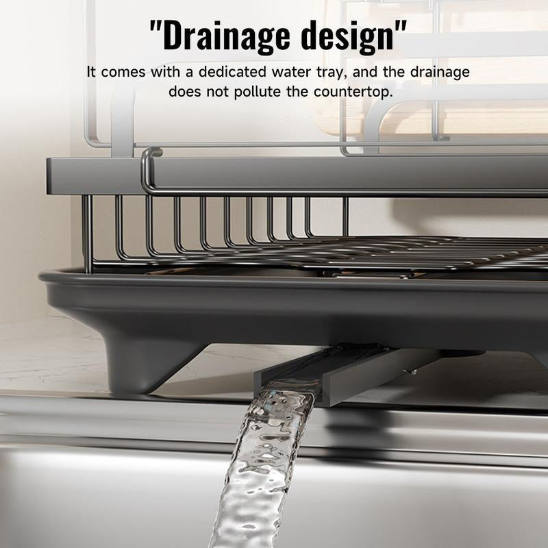 Moonval 2-Tier Dish Drying Rack, Drain Tray, Utensil Holder, Space-Saving