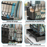 Moonval 2-Tier Dish Drying Rack, Drain Tray, Utensil Holder, Space-Saving
