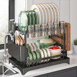 Moonval 2-Tier Dish Drying Rack, Drain Tray, Utensil Holder, Space-Saving