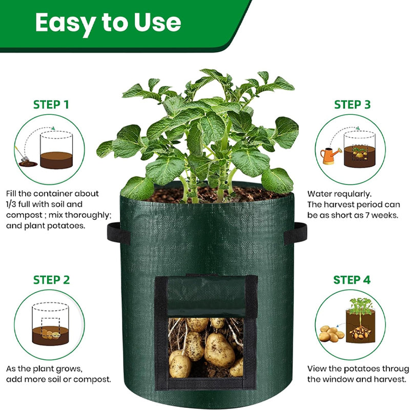 Moonval Potato Grow Bag, PE Planter with Roll-Up Harvest Window & Carry Handles