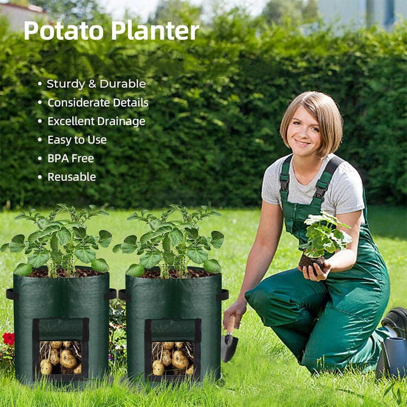 Moonval Potato Grow Bag, PE Planter with Roll-Up Harvest Window & Carry Handles