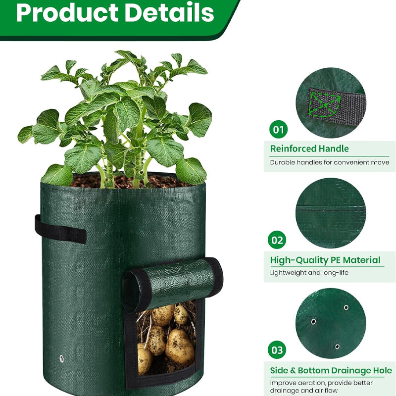 Moonval Potato Grow Bag, PE Planter with Roll-Up Harvest Window & Carry Handles
