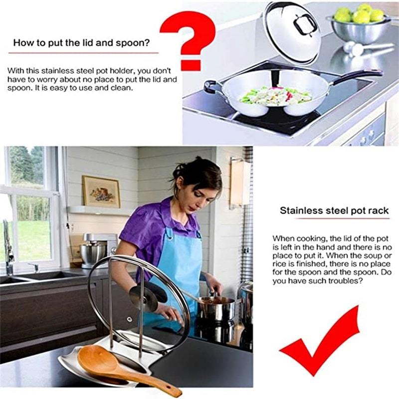 Moonval Stainless Steel Pot Lid Holder, Countertop Spoon Rest with Drip Tray