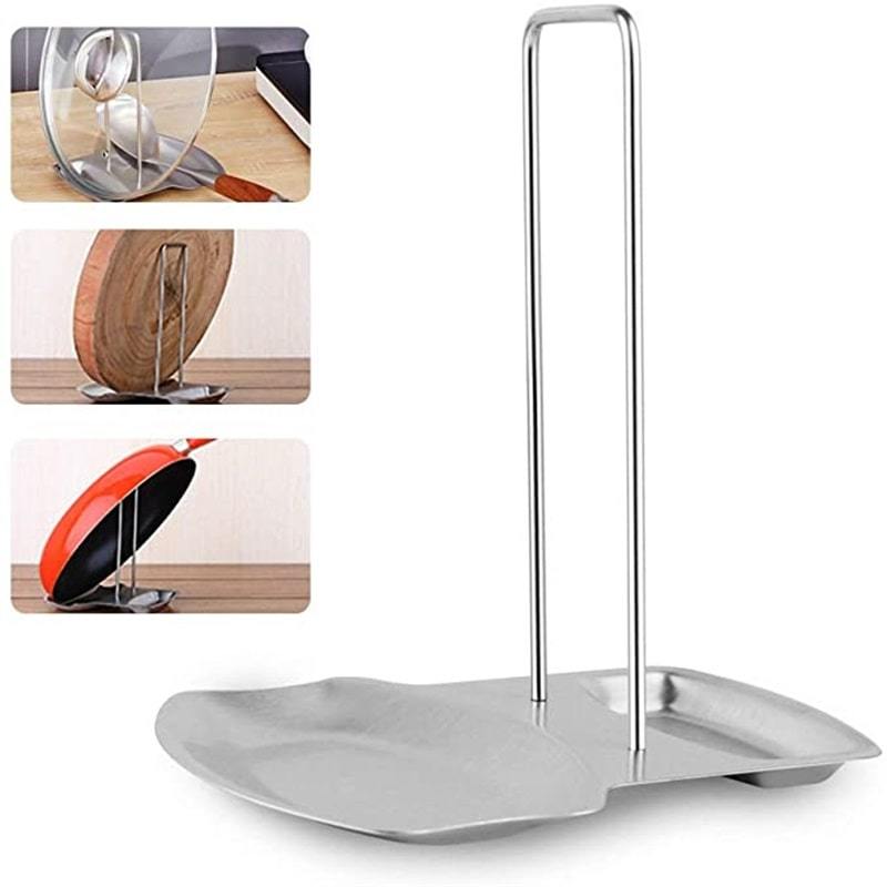 Moonval Stainless Steel Pot Lid Holder, Countertop Spoon Rest with Drip Tray
