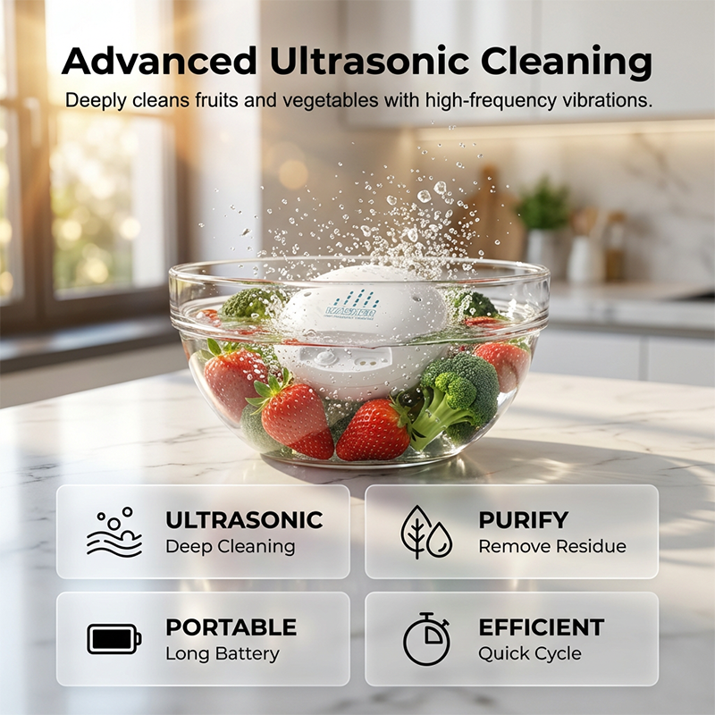 Moonval Portable Ultrasonic Fruit & Vegetable Washer, Rechargeable Food Cleaner for Home & Travel
