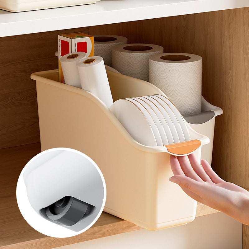 Moonval Large-Capacity Storage Bin, Slim Open-Front Organizer with Carry Handle