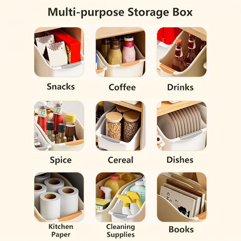 Moonval Large-Capacity Storage Bin, Slim Open-Front Organizer with Carry Handle