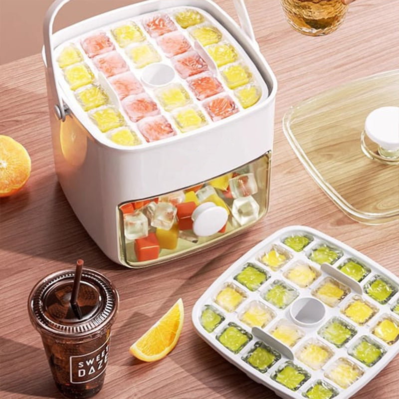 Moonval 2-Layer Ice Cube Tray, Stackable Ice Maker with Storage Bin & Scoop