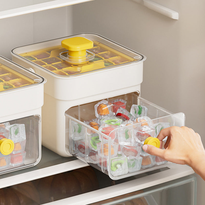 Moonval Ice Cube Maker Box, Press-to-Release Ice Tray with Storage Bin & Scoop