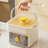 Moonval Ice Cube Maker Box, Press-to-Release Ice Tray with Storage Bin & Scoop