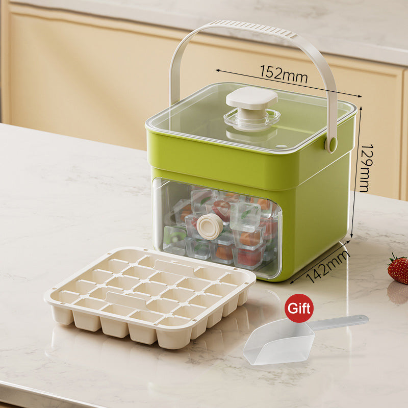 Moonval Ice Cube Maker Box, Press-to-Release Ice Tray with Storage Bin & Scoop