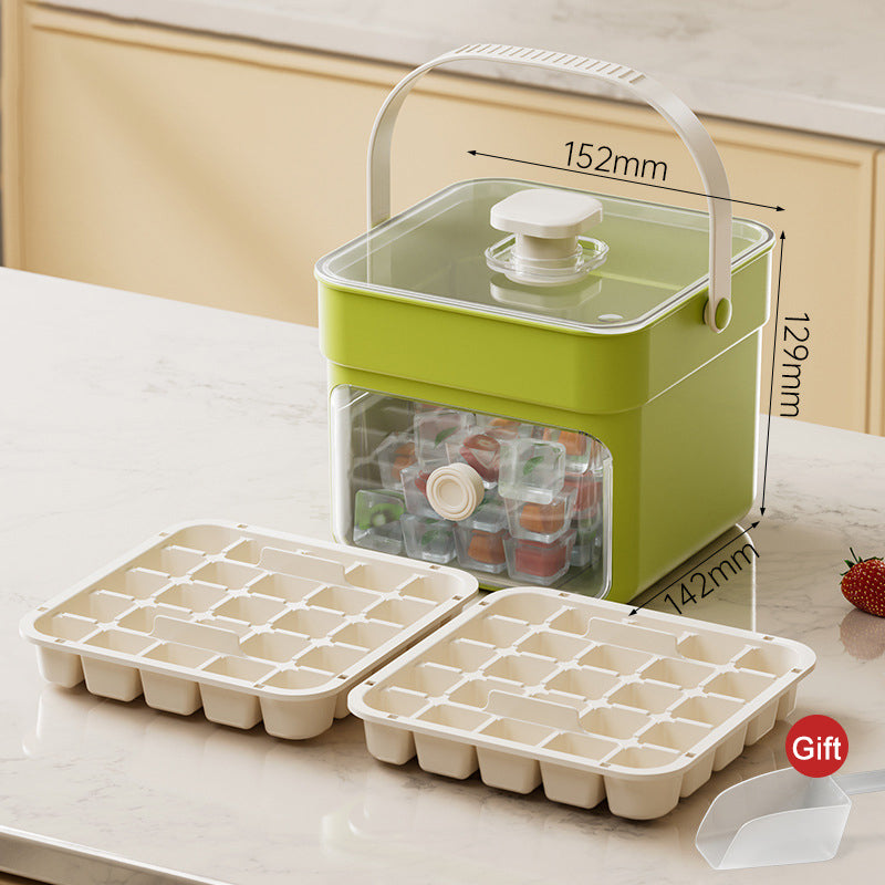 Moonval Ice Cube Maker Box, Press-to-Release Ice Tray with Storage Bin & Scoop