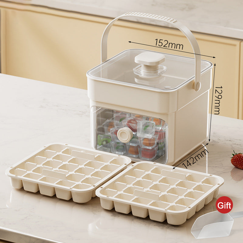 Moonval Ice Cube Maker Box, Press-to-Release Ice Tray with Storage Bin & Scoop
