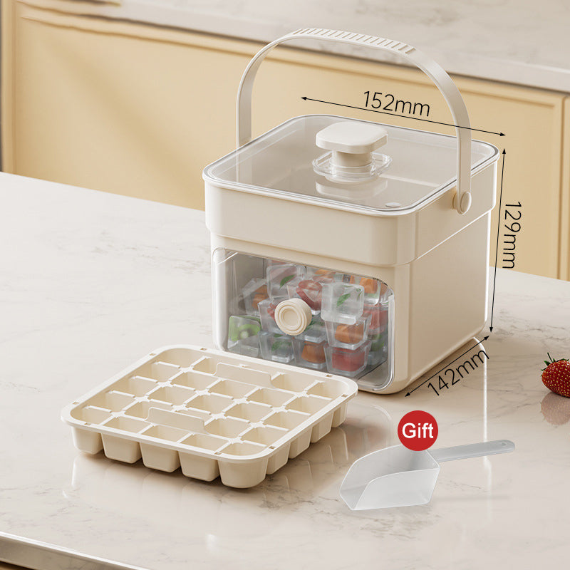 Moonval Ice Cube Maker Box, Press-to-Release Ice Tray with Storage Bin & Scoop