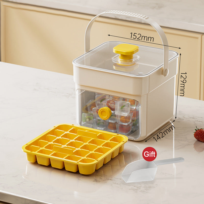 Moonval Ice Cube Maker Box, Press-to-Release Ice Tray with Storage Bin & Scoop