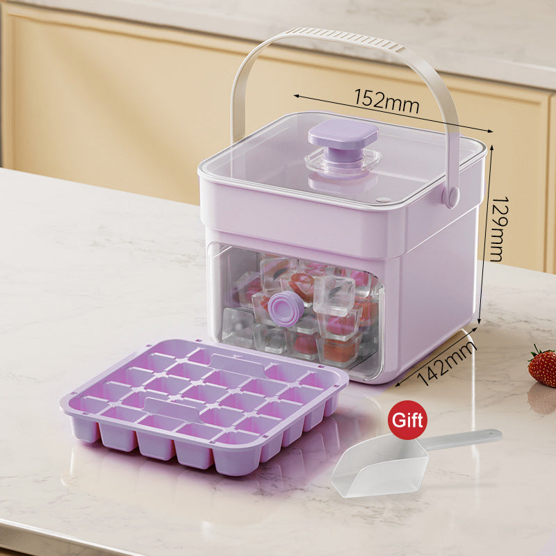 Moonval Ice Cube Maker Box, Press-to-Release Ice Tray with Storage Bin & Scoop