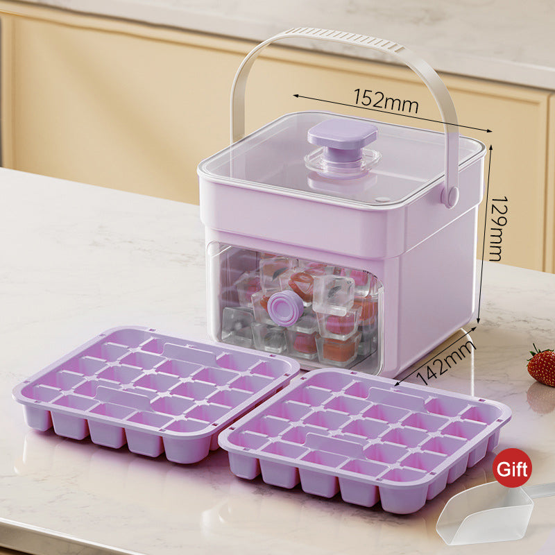 Moonval Ice Cube Maker Box, Press-to-Release Ice Tray with Storage Bin & Scoop