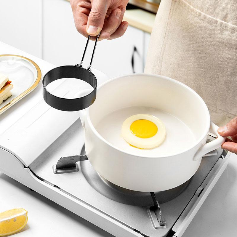 Moonval Egg Frying Ring, Nonstick Round Egg Mold with Folding Handle