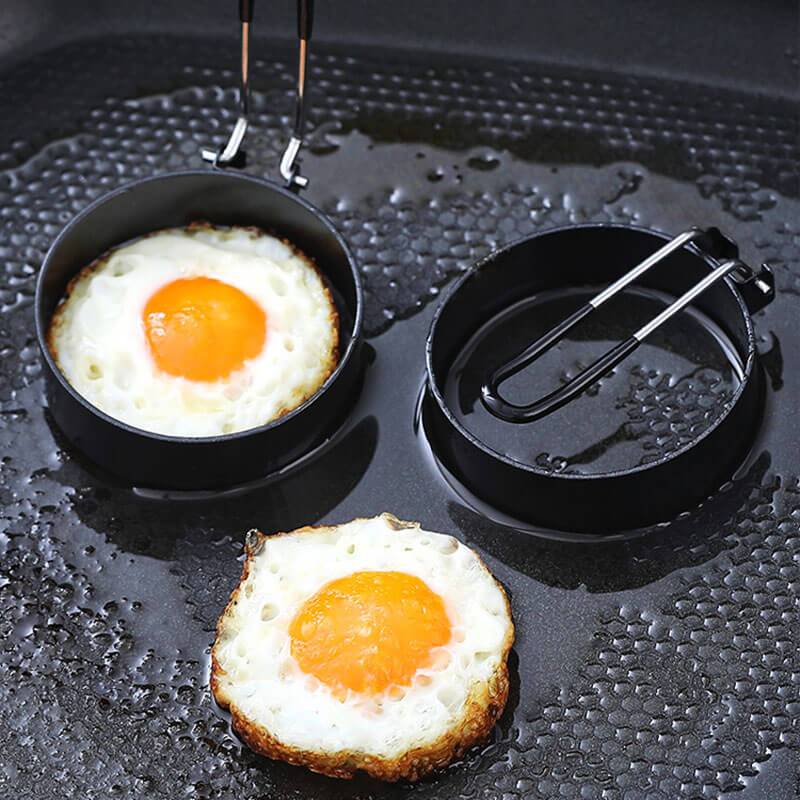 Moonval Egg Frying Ring, Nonstick Round Egg Mold with Folding Handle