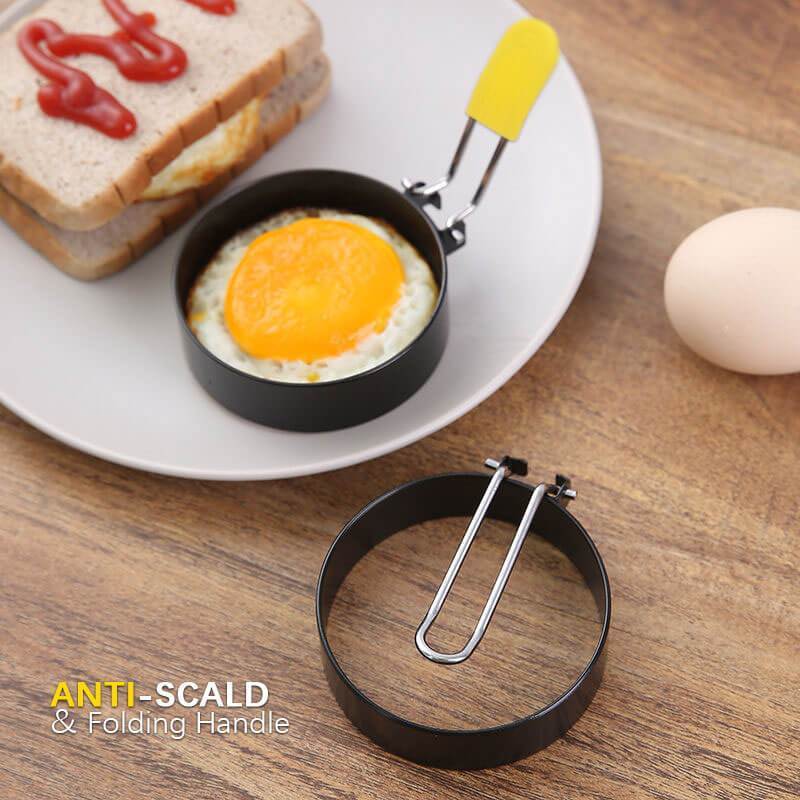 Moonval Egg Frying Ring, Nonstick Round Egg Mold with Folding Handle
