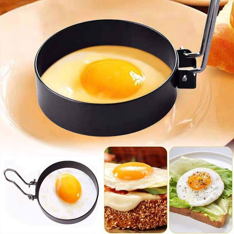 Moonval Egg Frying Ring, Nonstick Round Egg Mold with Folding Handle