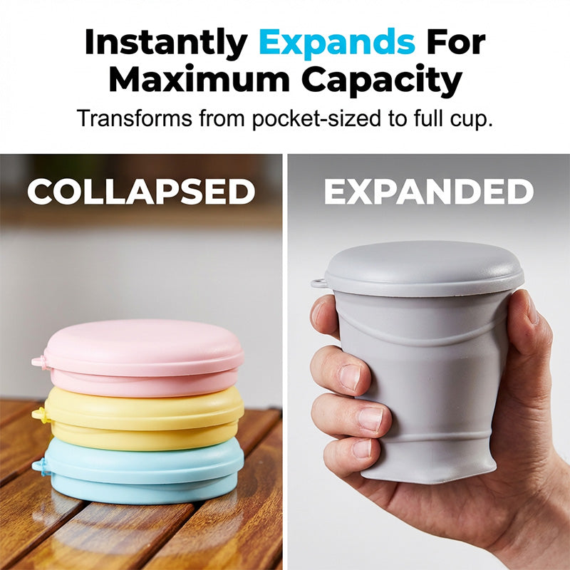 Moonval Collapsible Silicone Travel Cup, Foldable Leakproof Drinking Cup with Lid for Travel & Camping