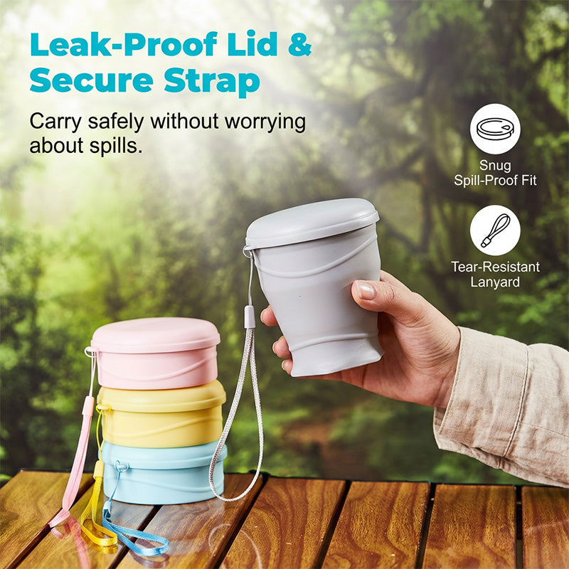Moonval Collapsible Silicone Travel Cup, Foldable Leakproof Drinking Cup with Lid for Travel & Camping