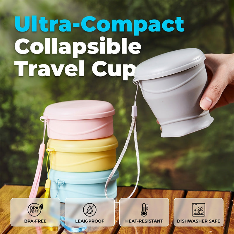Moonval Collapsible Silicone Travel Cup, Foldable Leakproof Drinking Cup with Lid for Travel & Camping