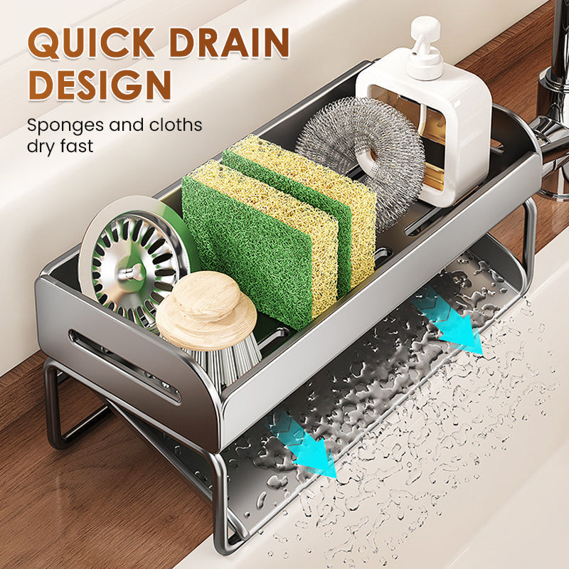 Moonval Sink Drain Rack, Stainless Steel Organizer with Drip Tray and Towel Bar