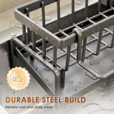 Moonval Sink Drain Rack, Stainless Steel Organizer with Drip Tray and Towel Bar