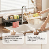 Moonval Sink Drain Rack, Stainless Steel Organizer with Drip Tray and Towel Bar