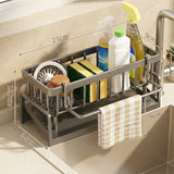 Moonval Sink Drain Rack, Stainless Steel Organizer with Drip Tray and Towel Bar