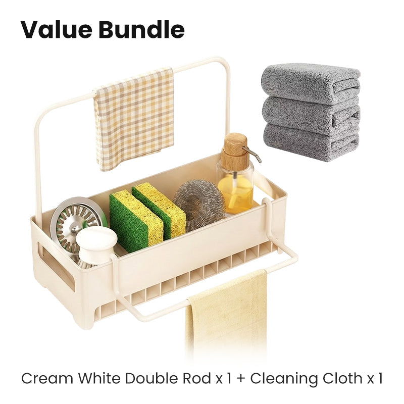 Moonval Sink Drain Rack, Stainless Steel Organizer with Drip Tray and Towel Bar