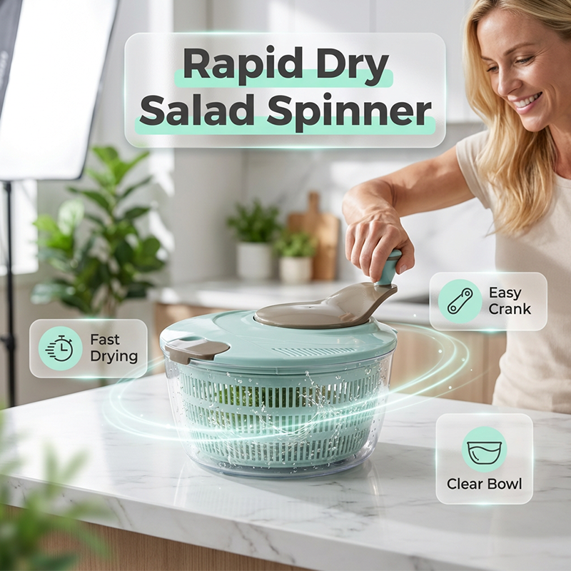 Moonval Large Salad Spinner, Rapid-Dry Fruit & Vegetable Washer with Easy Crank Handle