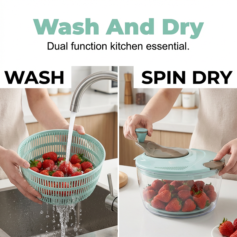 Moonval Large Salad Spinner, Rapid-Dry Fruit & Vegetable Washer with Easy Crank Handle