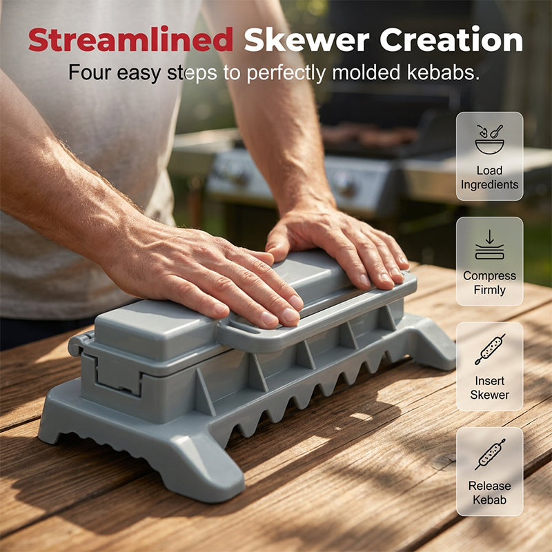 Moonval BBQ Kebab Maker Press, Non-Stick Multi-Skewer Meat Mold for Uniform Kebabs