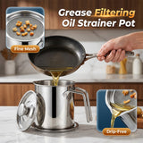 Moonval Stainless Steel Oil Strainer Pot, Fine Mesh Grease Filter Container with Lid