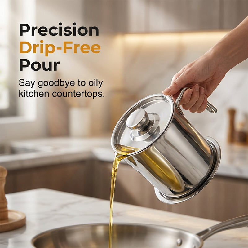 Moonval Stainless Steel Oil Strainer Pot, Fine Mesh Grease Filter Container with Lid
