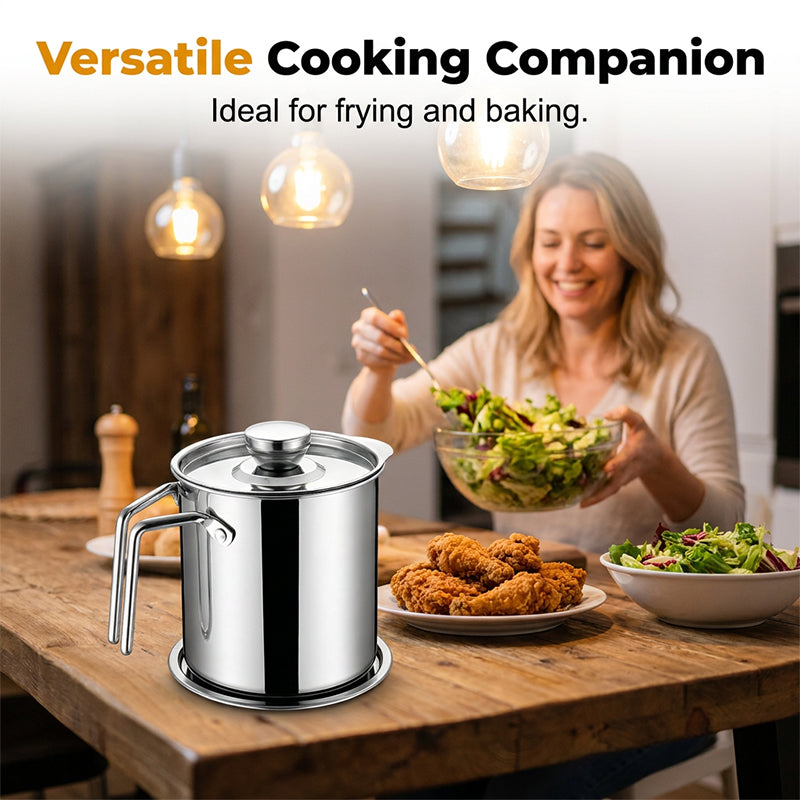 Moonval Stainless Steel Oil Strainer Pot, Fine Mesh Grease Filter Container with Lid