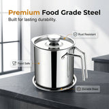 Moonval Stainless Steel Oil Strainer Pot, Fine Mesh Grease Filter Container with Lid
