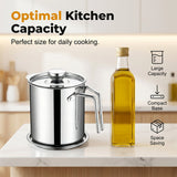 Moonval Stainless Steel Oil Strainer Pot, Fine Mesh Grease Filter Container with Lid