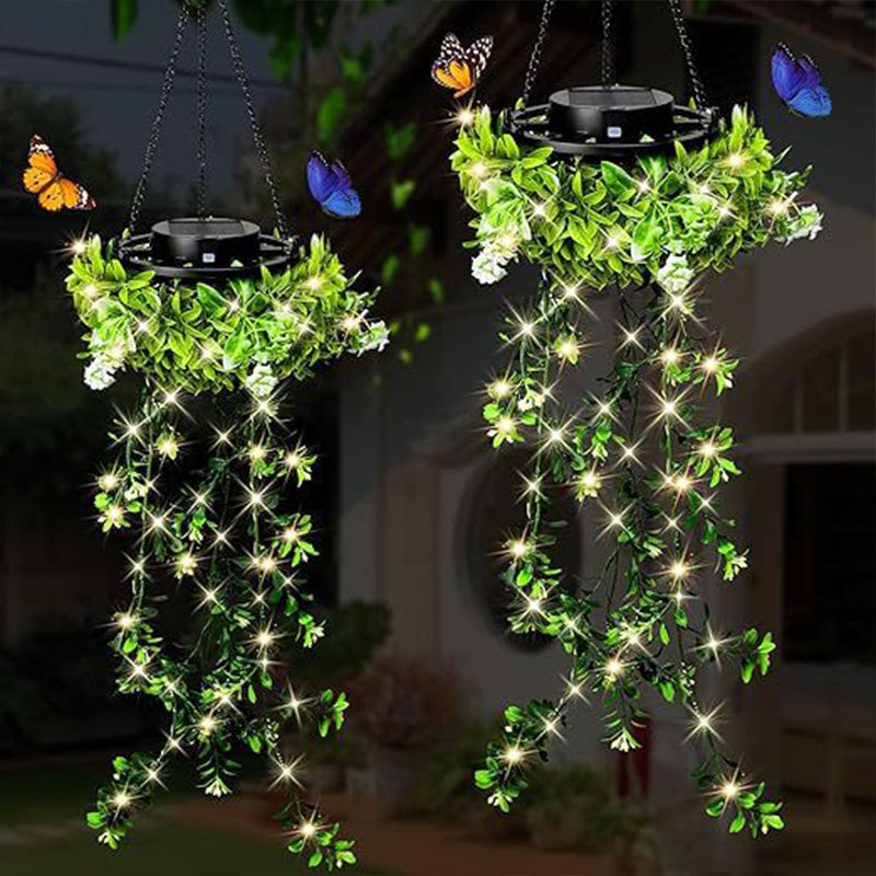 Moonval Outdoor Solar Hanging Plant Light, Faux Greenery Basket with Warm White LEDs