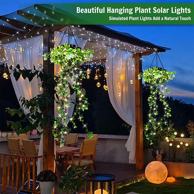 Moonval Outdoor Solar Hanging Plant Light, Faux Greenery Basket with Warm White LEDs